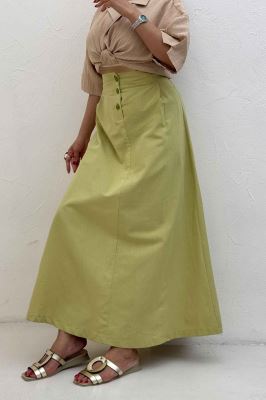دامن لینن بلند جلو پیله سه دکمه