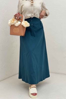 دامن لینن بلند جلو پیله سه دکمه