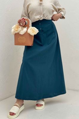 دامن لینن بلند جلو پیله سه دکمه