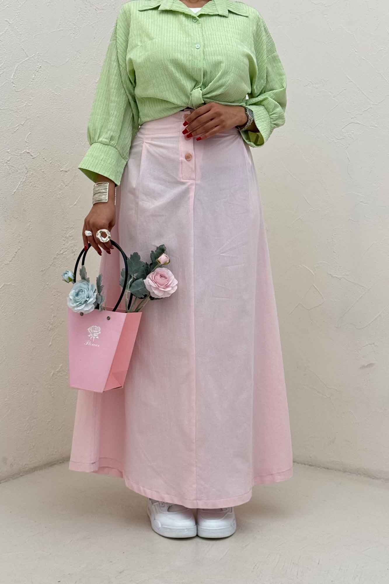 دامن لینن بلند جلو پیله سه دکمه