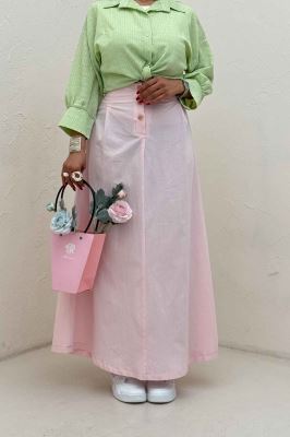 دامن لینن بلند جلو پیله سه دکمه