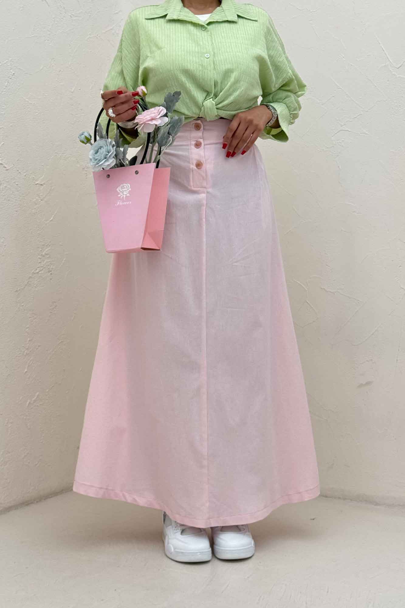 دامن لینن بلند جلو پیله سه دکمه