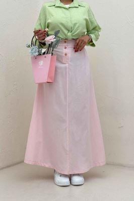 دامن لینن بلند جلو پیله سه دکمه