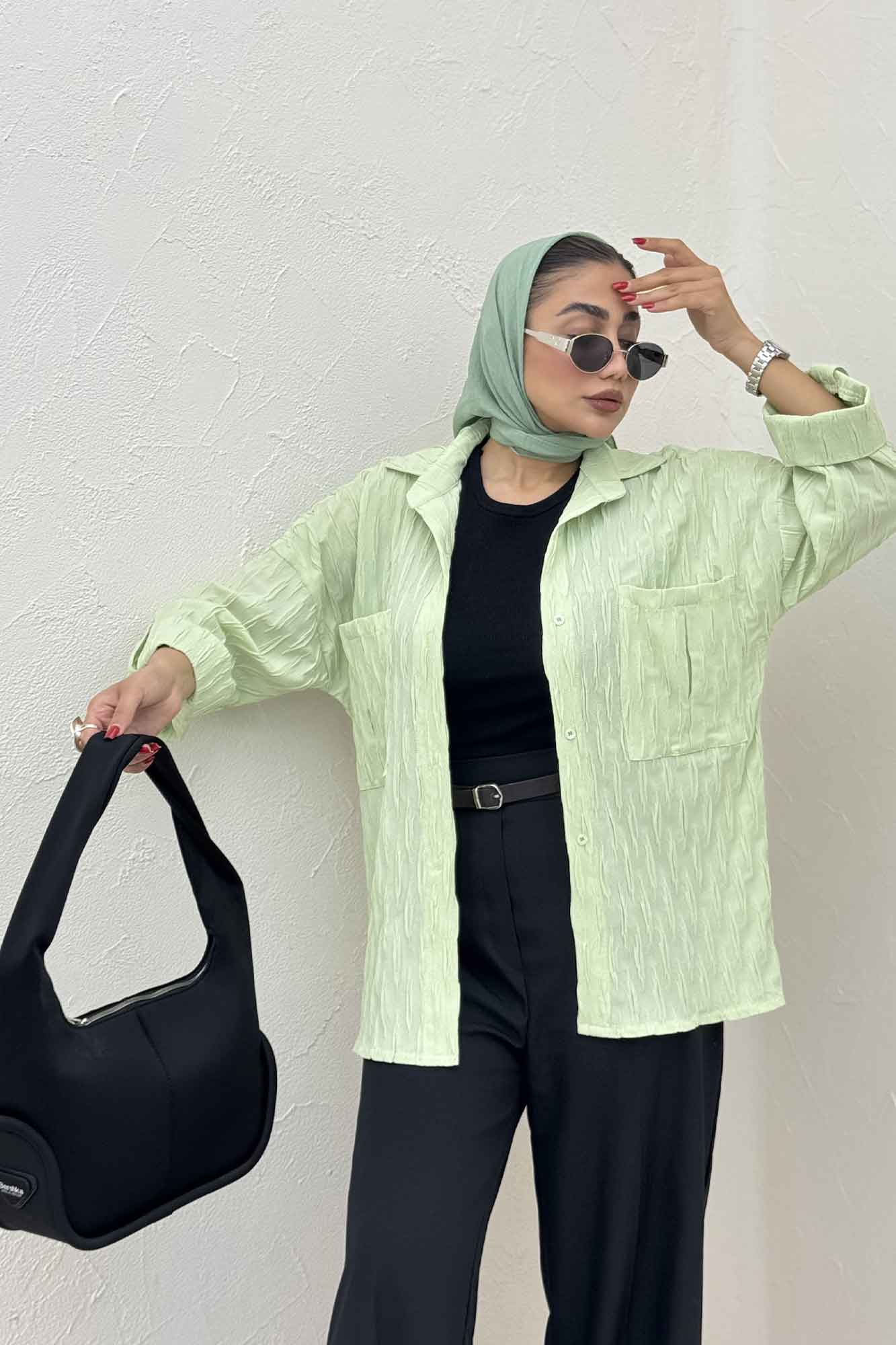 شومیز مانتویی حلزونی آستین پاگن دو جیب