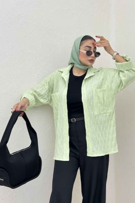 شومیز مانتویی حلزونی آستین پاگن دو جیب