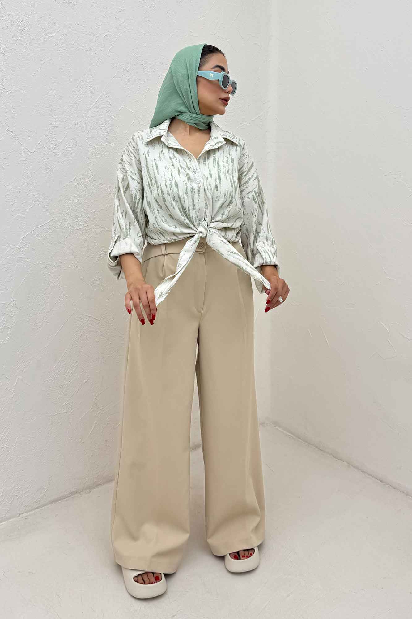 شومیز پرینتی گره ای آستین پاگن کد 5