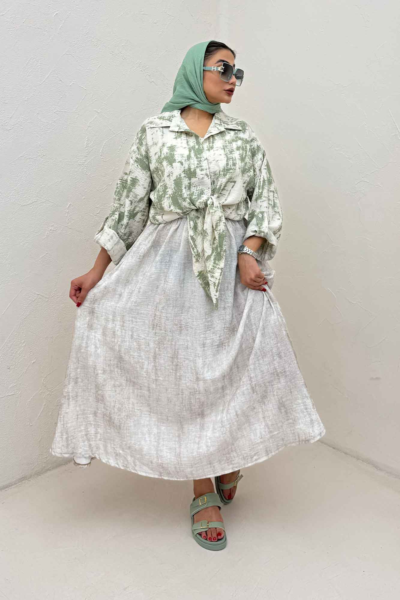 شومیز پرینتی گره ای آستین پاگن کد 3