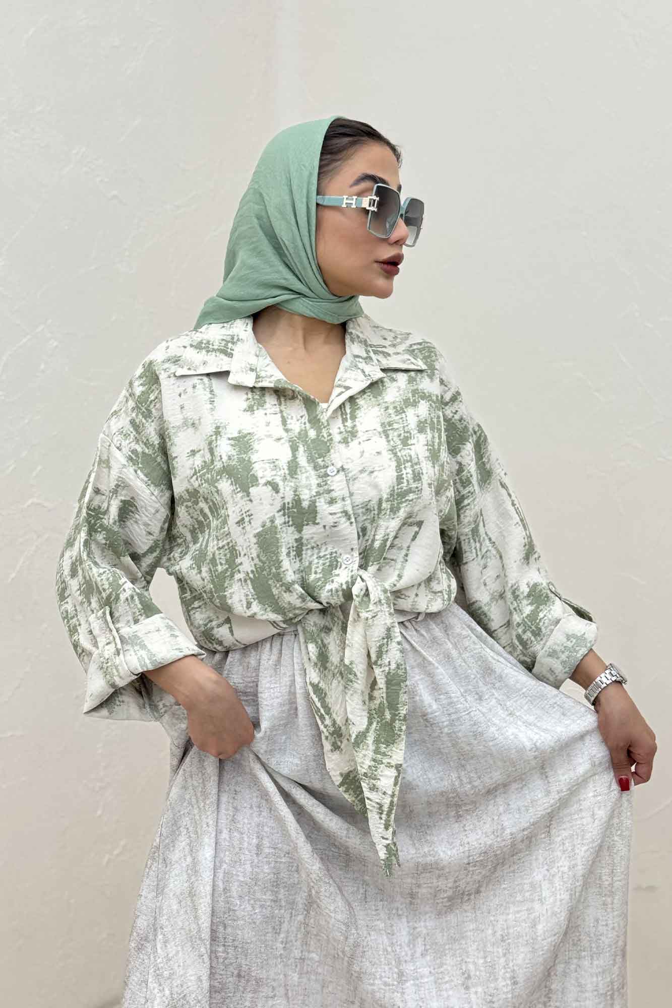 شومیز پرینتی گره ای آستین پاگن کد 3