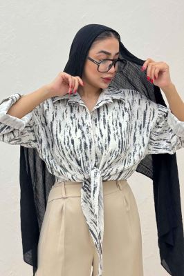 شومیز پرینتی گره ای آستین پاگن کد 5