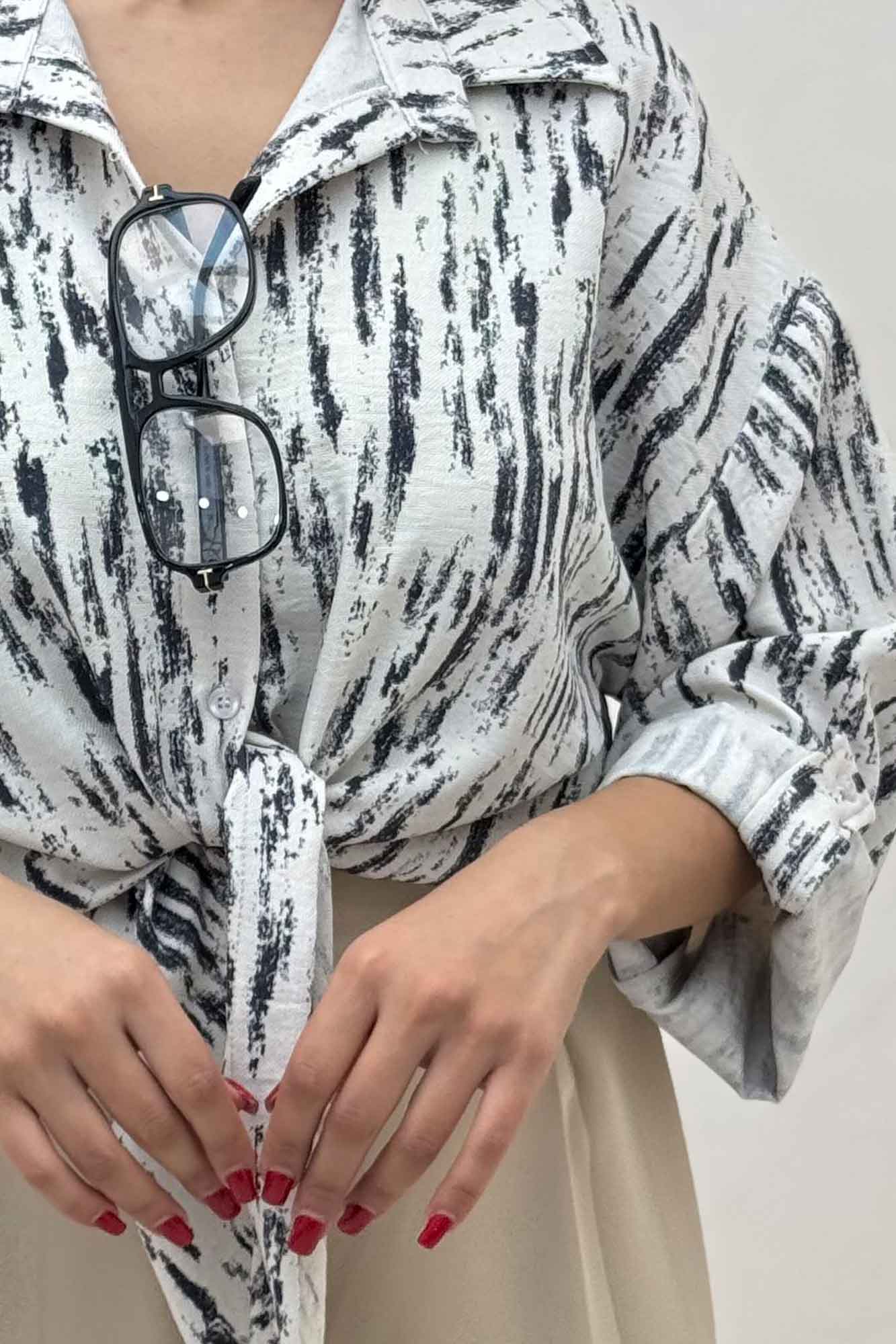 شومیز پرینتی گره ای آستین پاگن کد 5