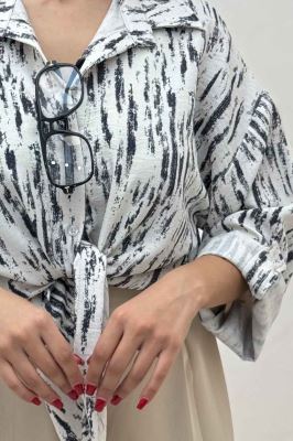 شومیز پرینتی گره ای آستین پاگن کد 5