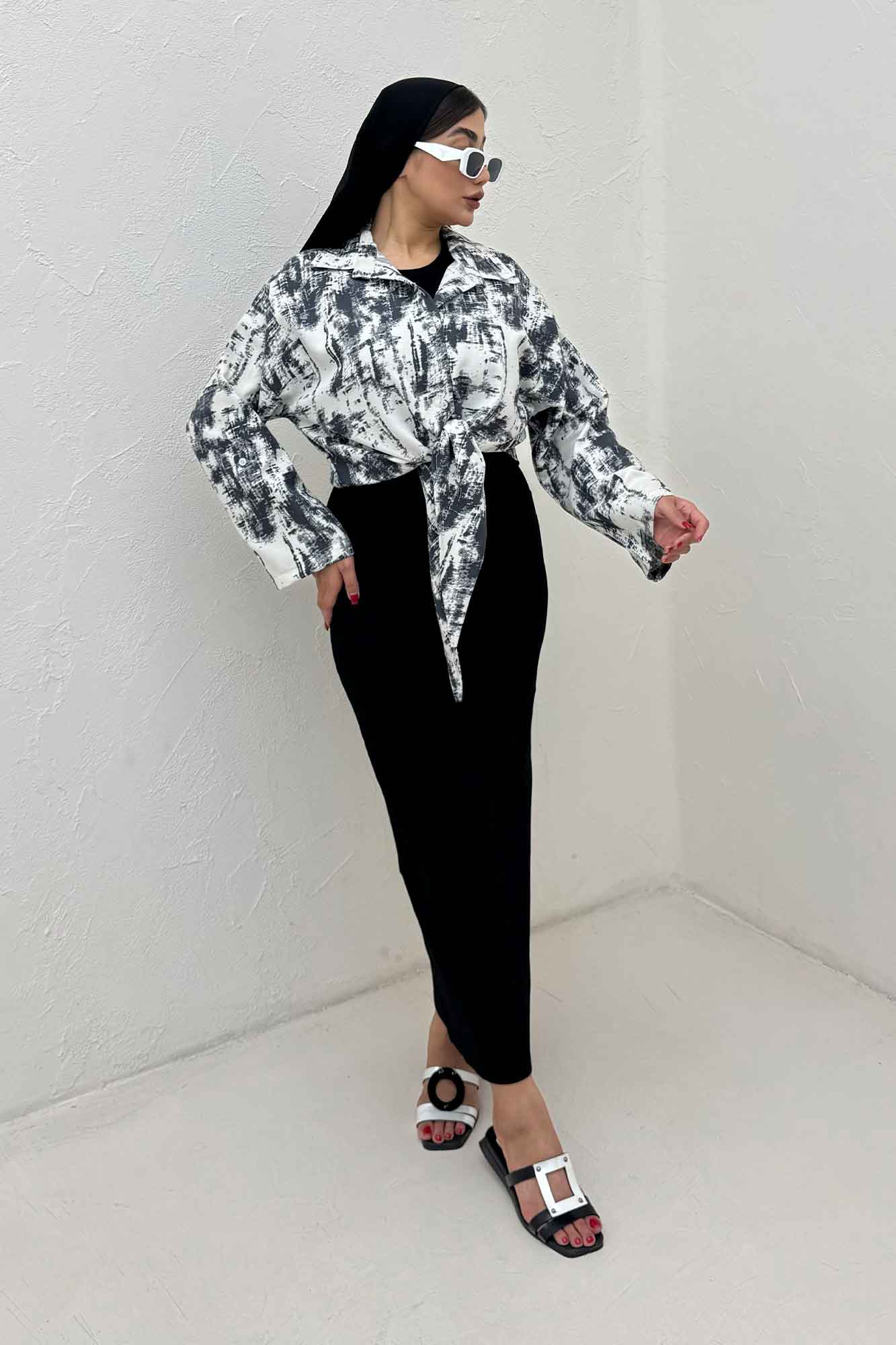 شومیز پرینتی گره ای آستین پاگن کد 3