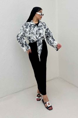 شومیز پرینتی گره ای آستین پاگن کد 3