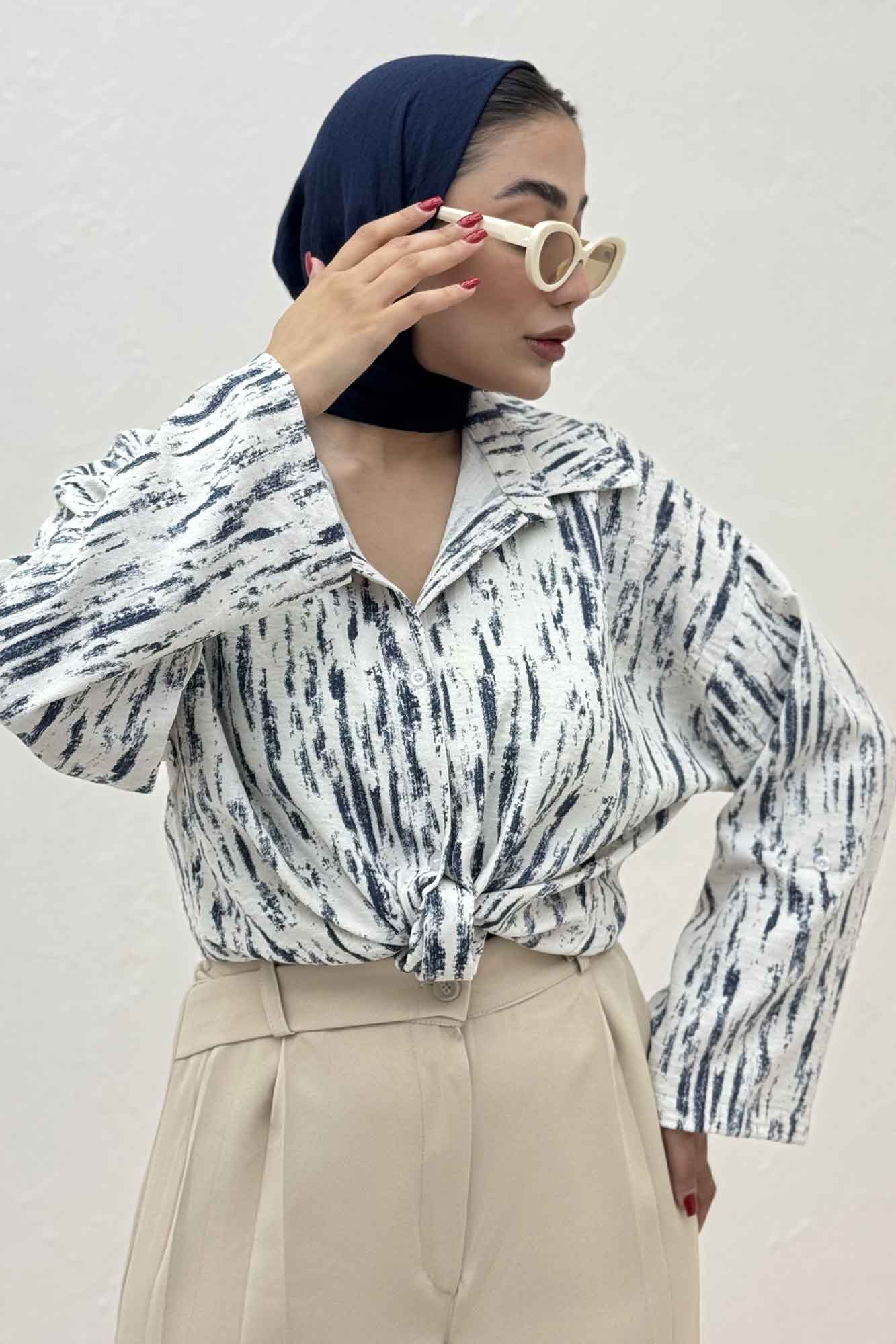 شومیز پرینتی گره ای آستین پاگن کد 5