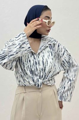 شومیز پرینتی گره ای آستین پاگن کد 5