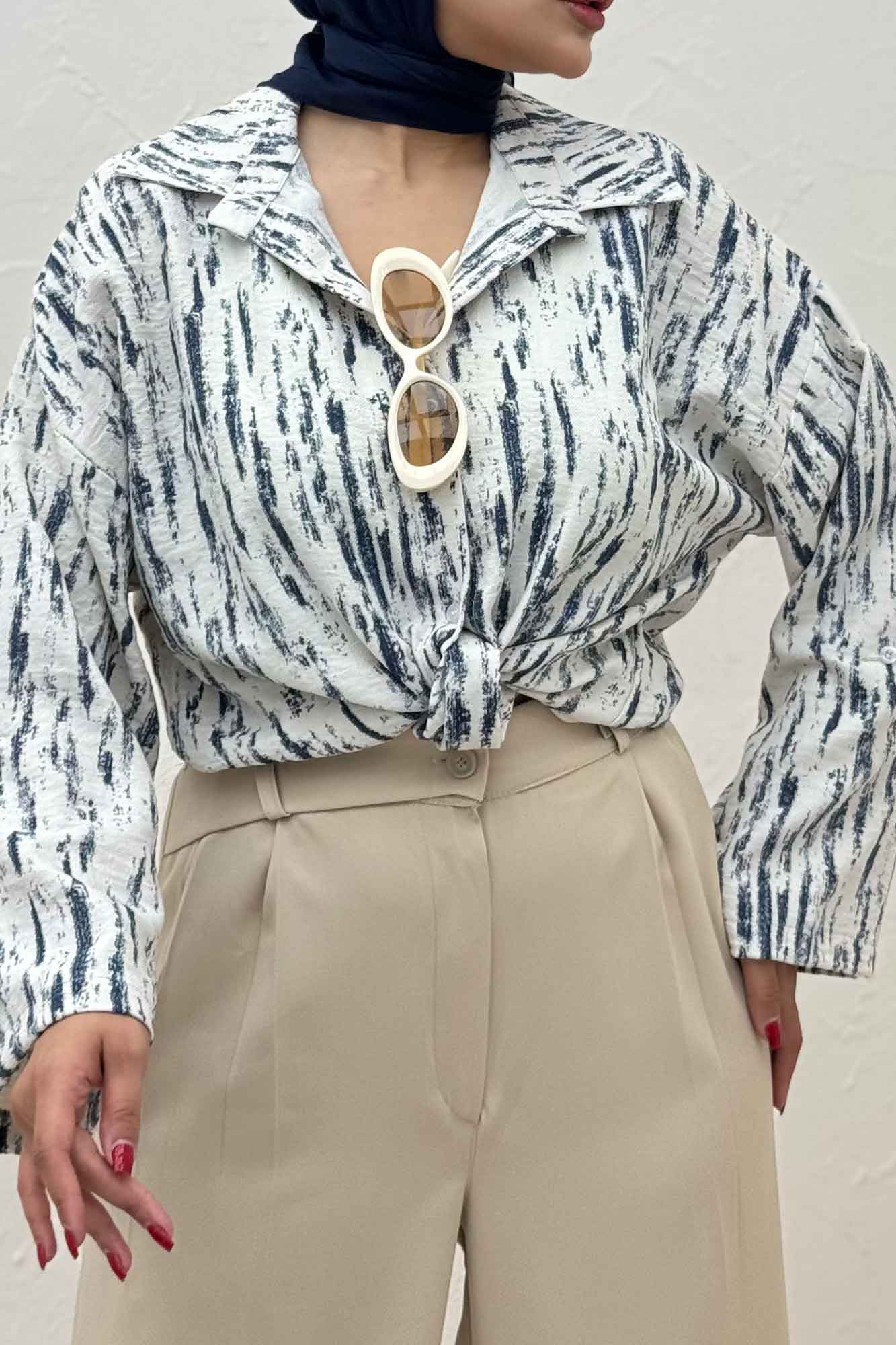 شومیز پرینتی گره ای آستین پاگن کد 5