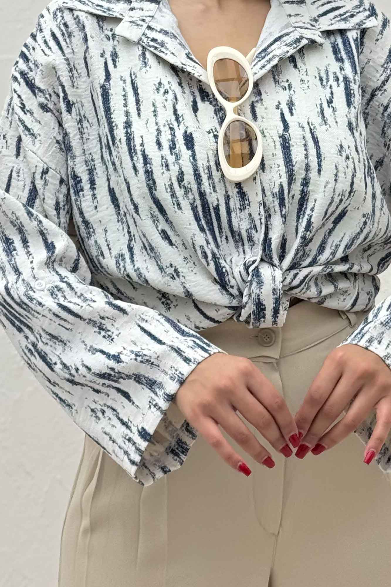 شومیز پرینتی گره ای آستین پاگن کد 5