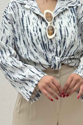 شومیز پرینتی گره ای آستین پاگن کد 5