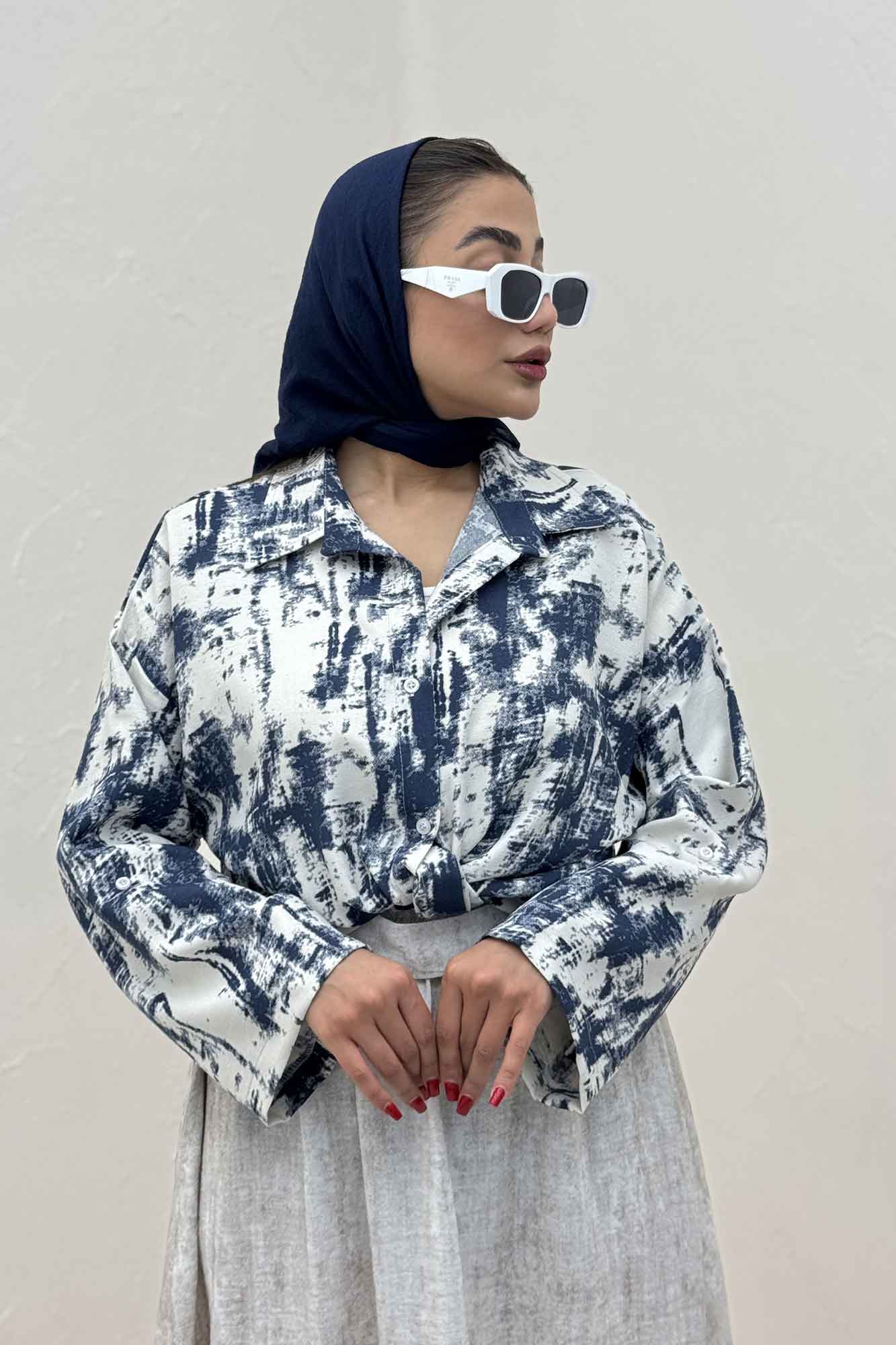 شومیز پرینتی گره ای آستین پاگن کد 3