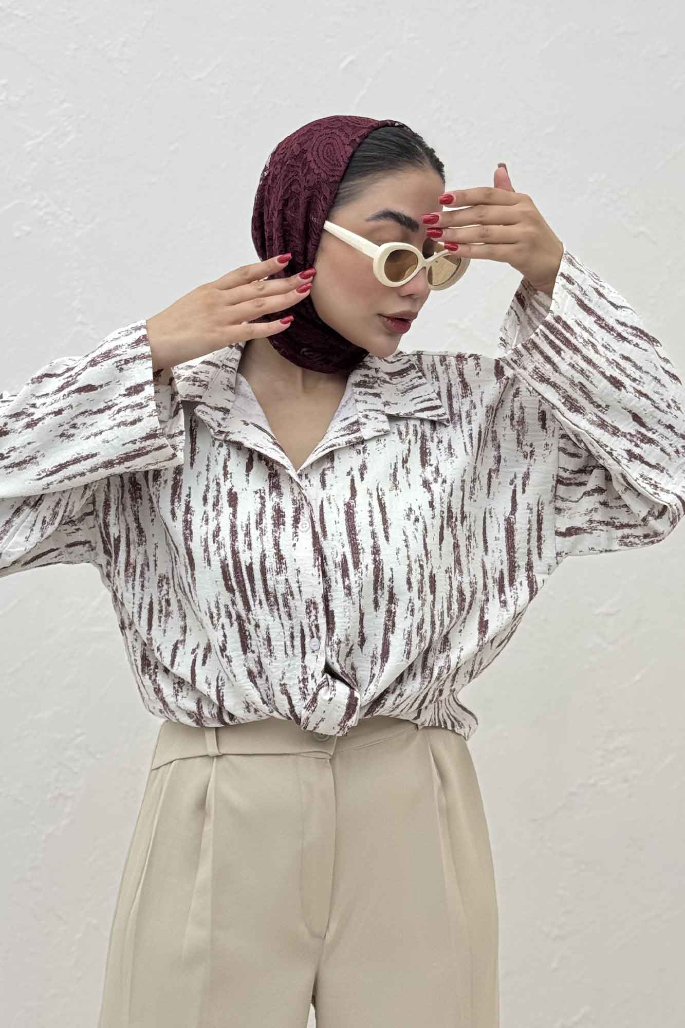 شومیز پرینتی گره ای آستین پاگن کد 5