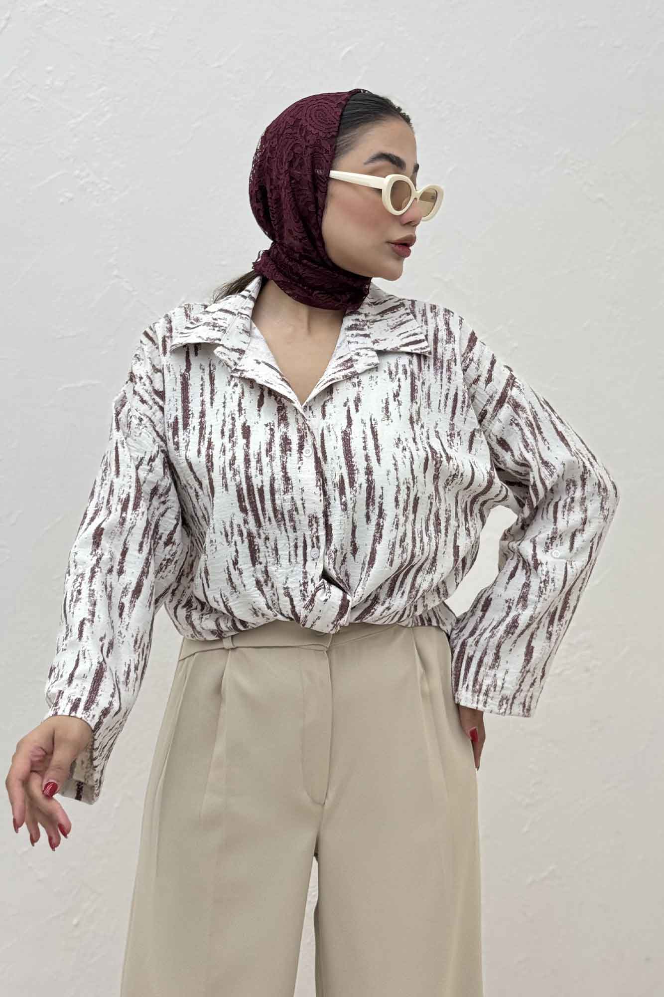 شومیز پرینتی گره ای آستین پاگن کد 5