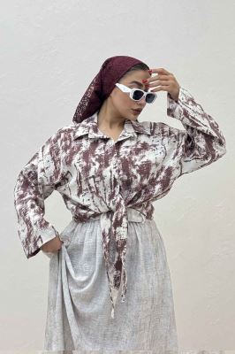 شومیز پرینتی گره ای آستین پاگن کد 3