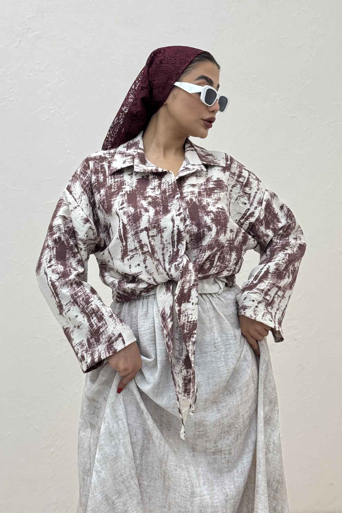 شومیز پرینتی گره ای آستین پاگن کد 3