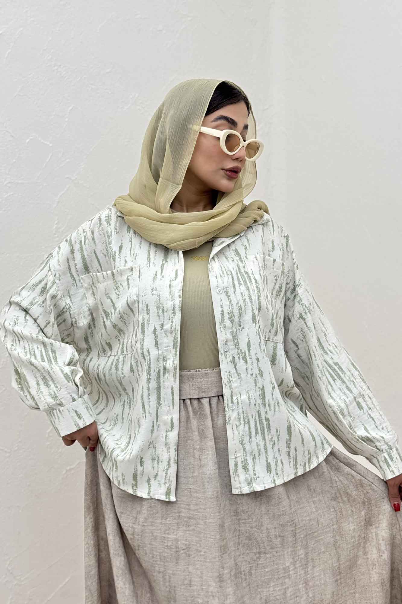 شومیز مانتویی پرینتی دو جیب تک پیله کد 5