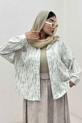 شومیز مانتویی پرینتی دو جیب تک پیله کد 5