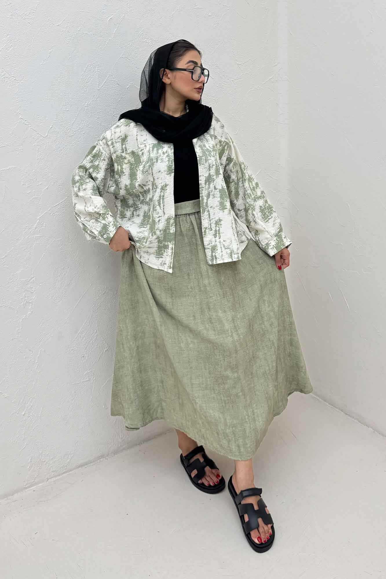 شومیز مانتویی پرینتی دو جیب تک پیله کد 3