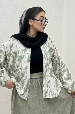 شومیز مانتویی پرینتی دو جیب تک پیله کد 3