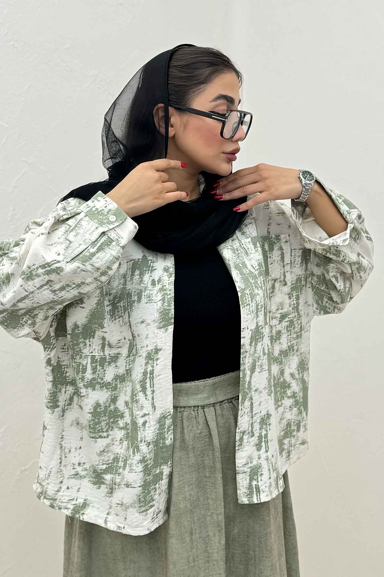 شومیز مانتویی پرینتی دو جیب تک پیله کد 3