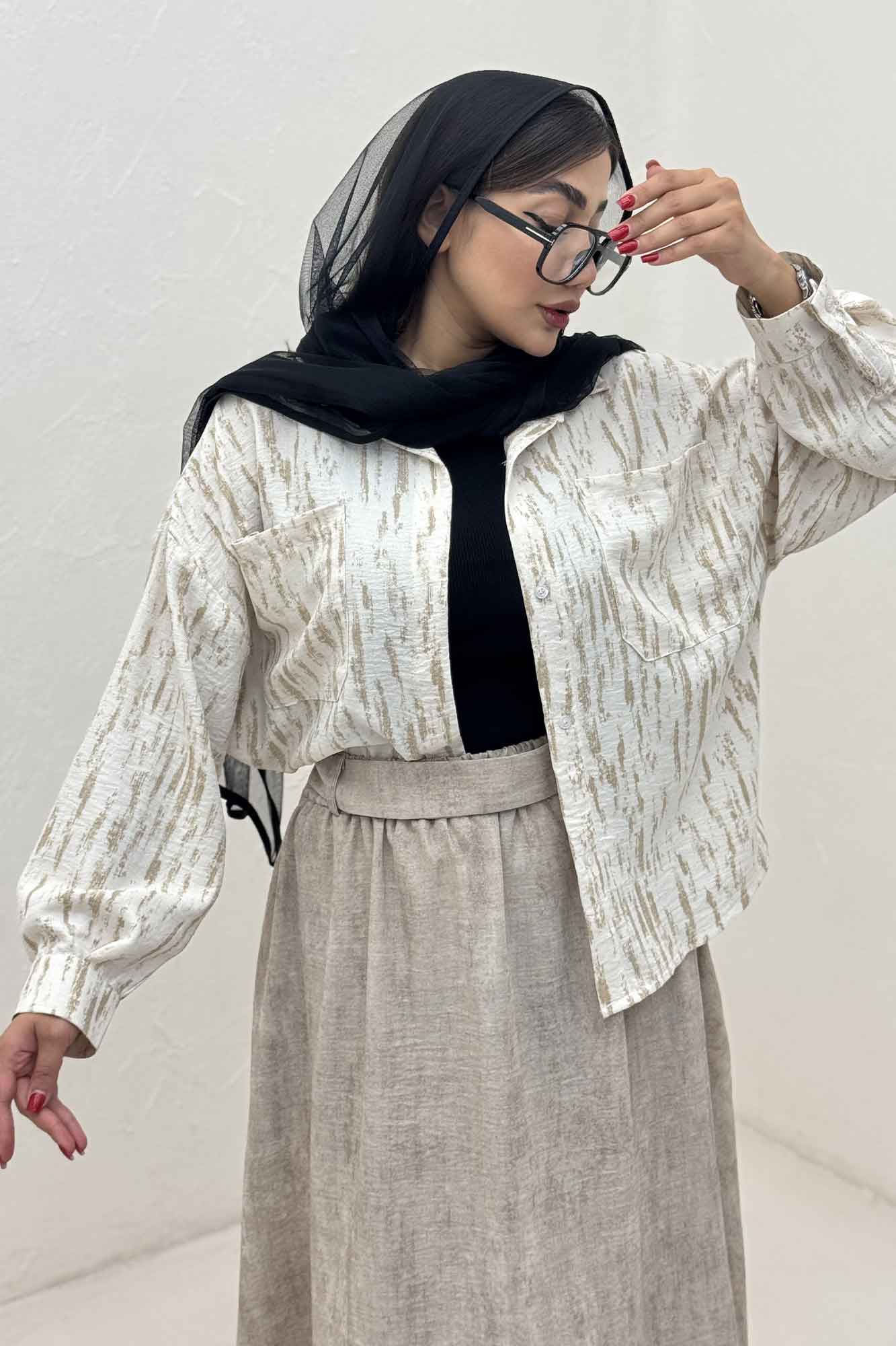 شومیز مانتویی پرینتی دو جیب تک پیله کد 5