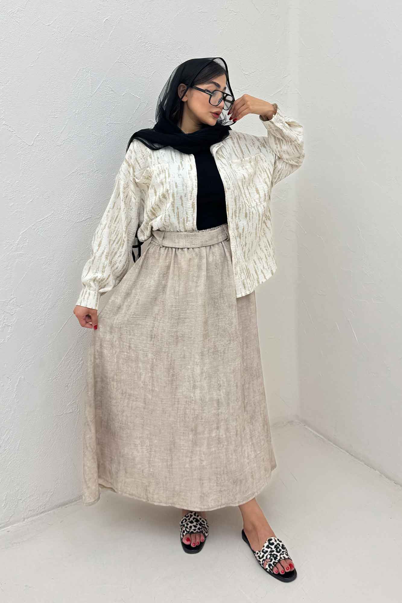 شومیز مانتویی پرینتی دو جیب تک پیله کد 5