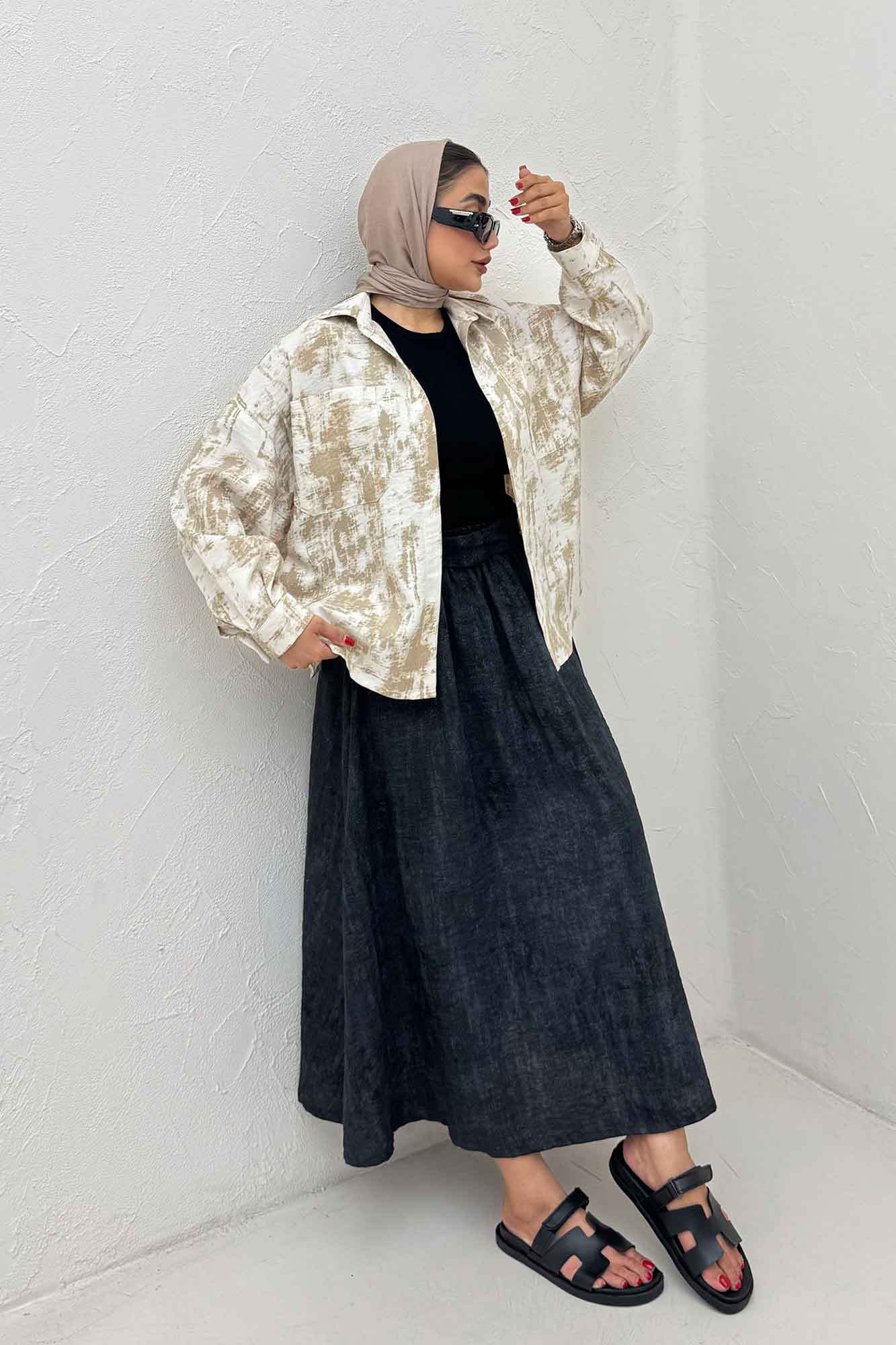 شومیز مانتویی پرینتی دو جیب تک پیله کد 3