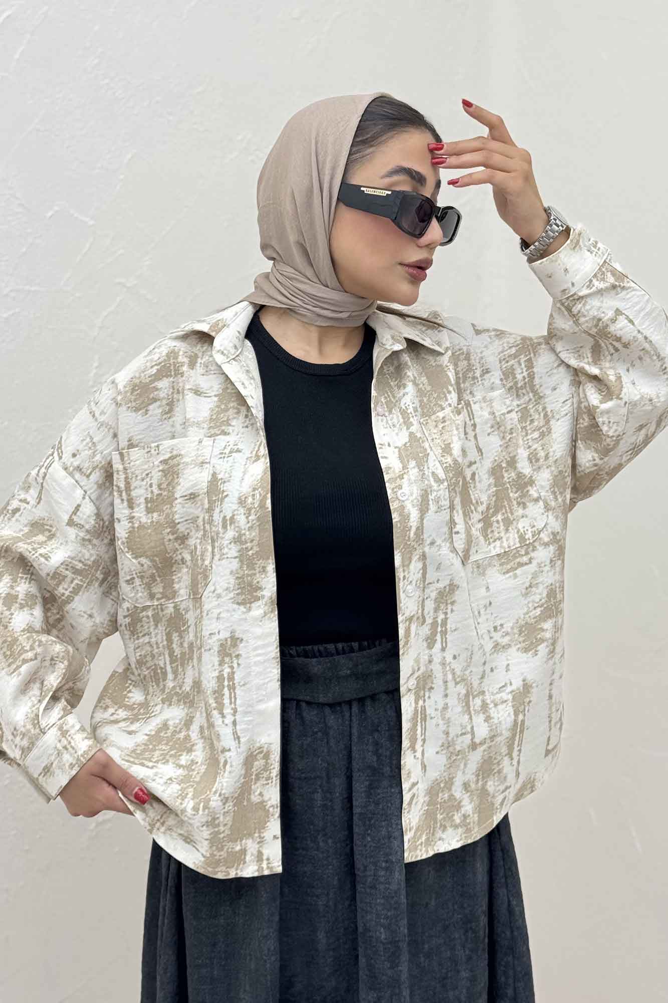 شومیز مانتویی پرینتی دو جیب تک پیله کد 3