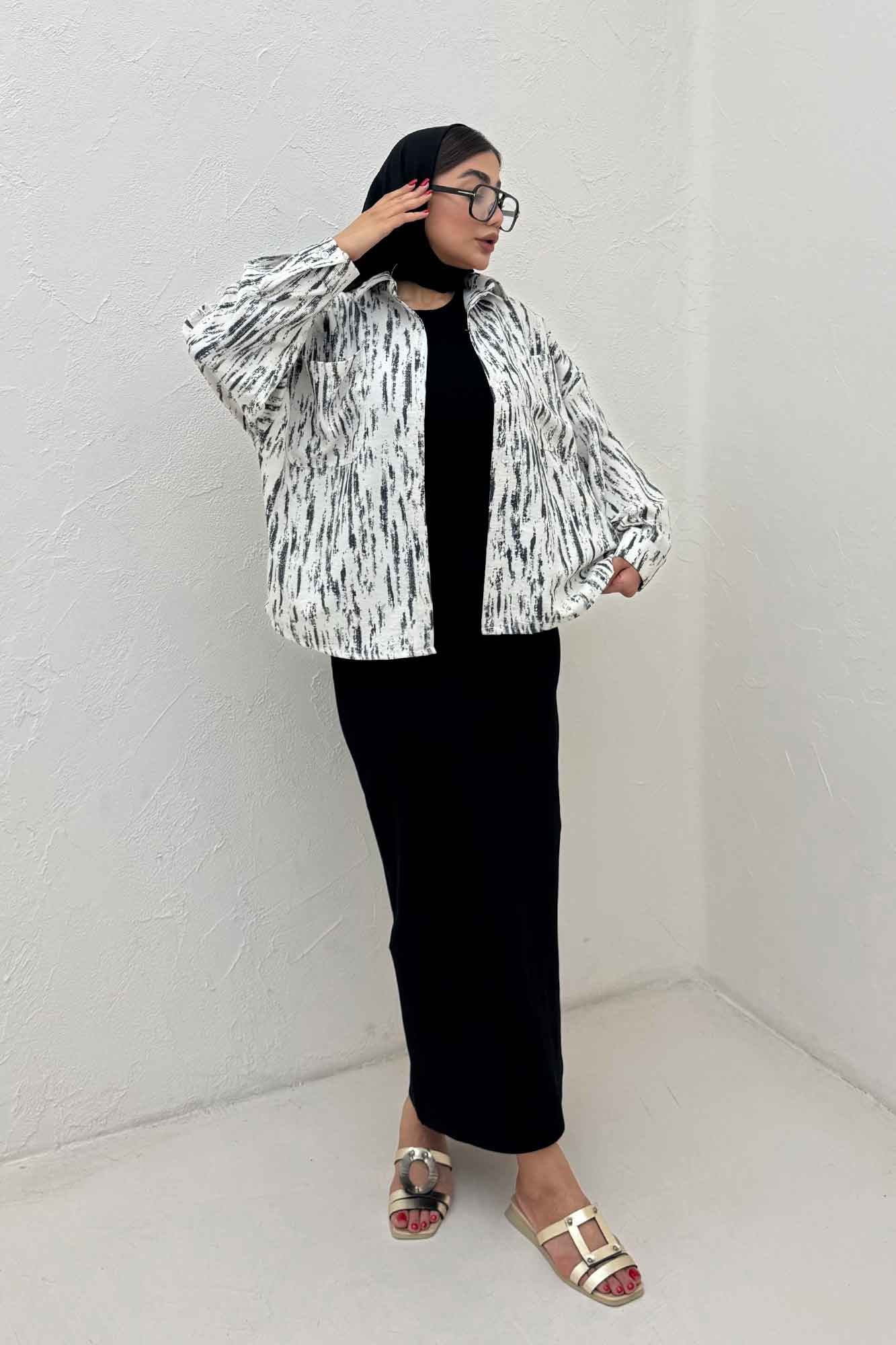 شومیز مانتویی پرینتی دو جیب تک پیله کد 5