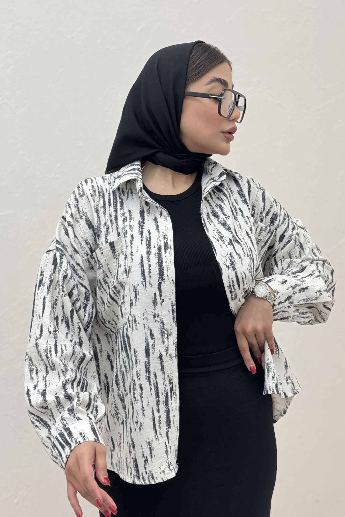 شومیز مانتویی پرینتی دو جیب تک پیله کد 5