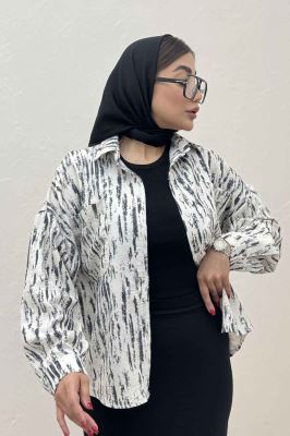 شومیز مانتویی پرینتی دو جیب تک پیله کد 5