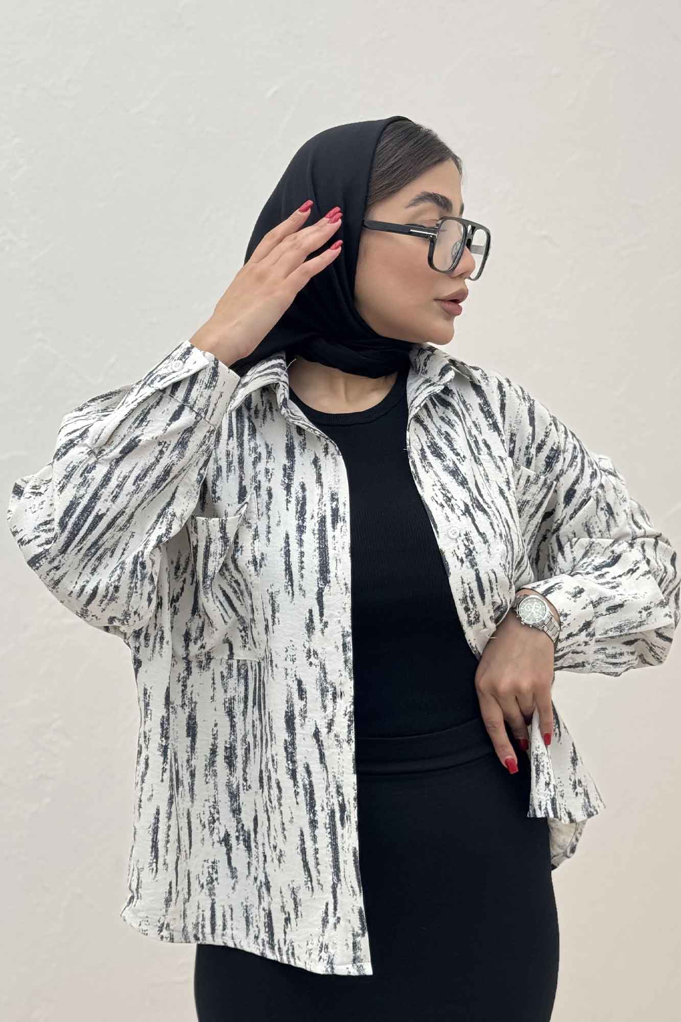 شومیز مانتویی پرینتی دو جیب تک پیله کد 5