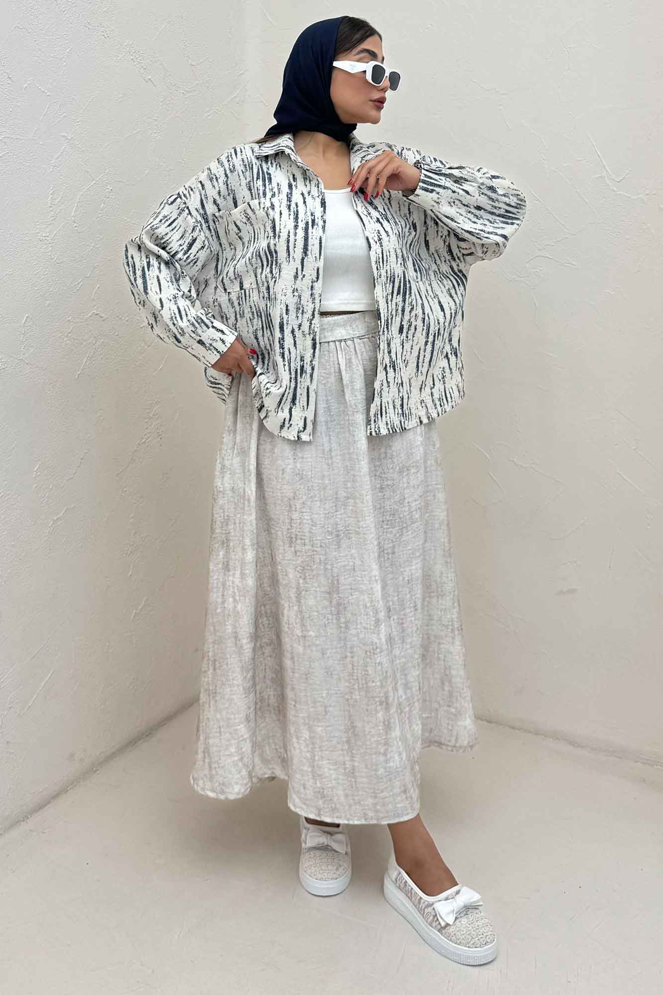 شومیز مانتویی پرینتی دو جیب تک پیله کد 5