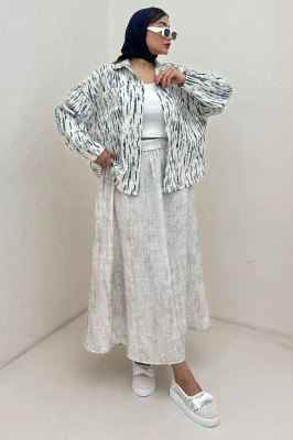 شومیز مانتویی پرینتی دو جیب تک پیله کد 5