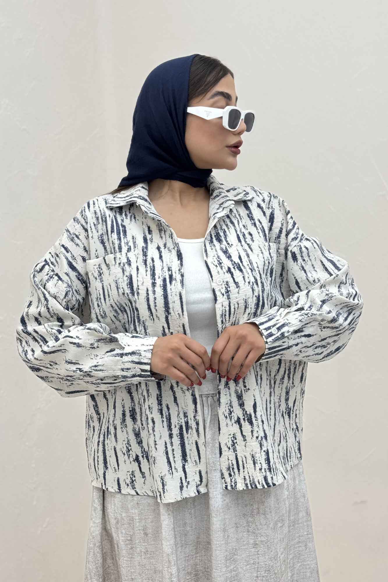 شومیز مانتویی پرینتی دو جیب تک پیله کد 5