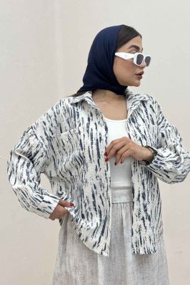 شومیز مانتویی پرینتی دو جیب تک پیله کد 5