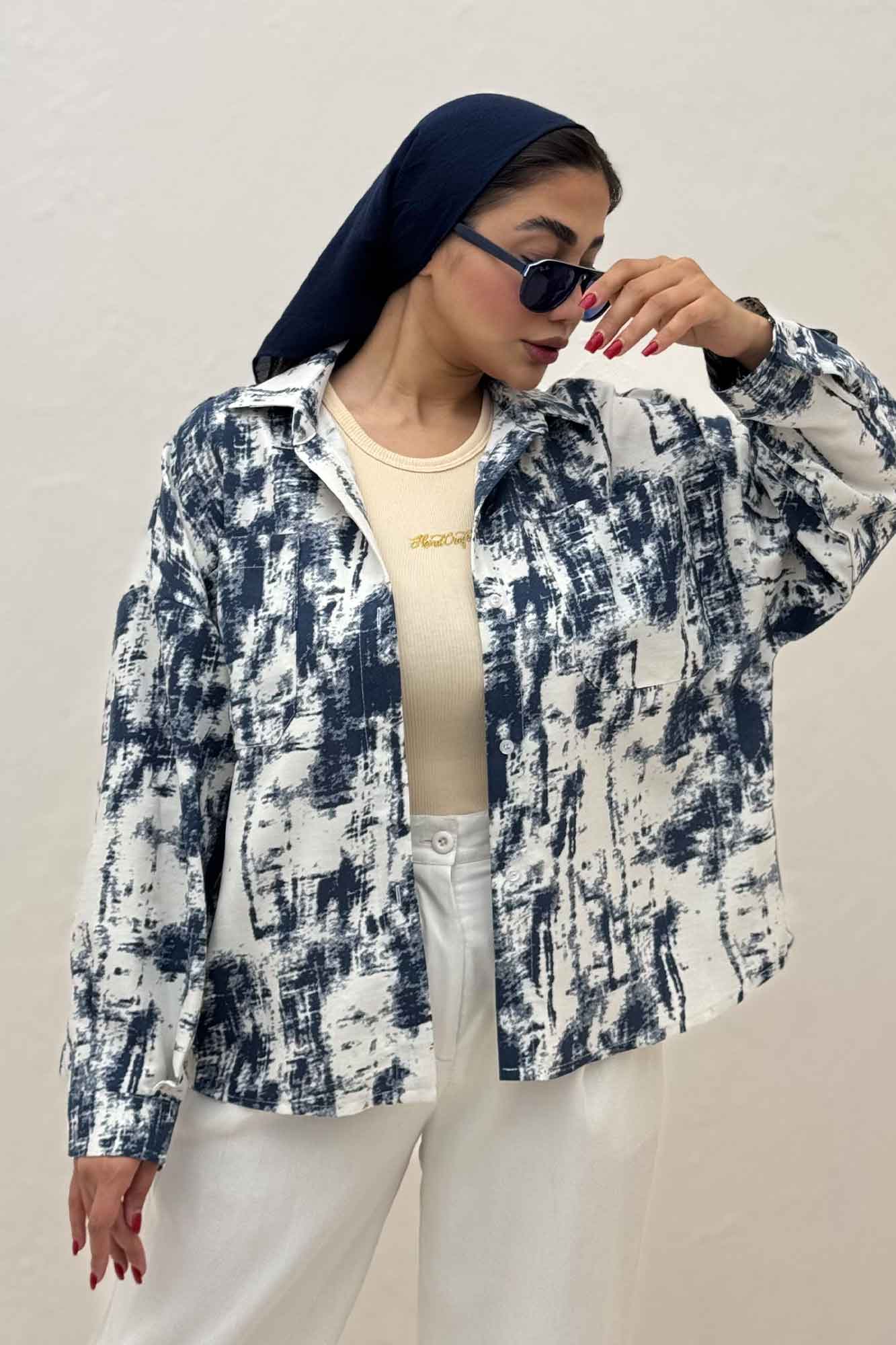 شومیز مانتویی پرینتی دو جیب تک پیله کد 3