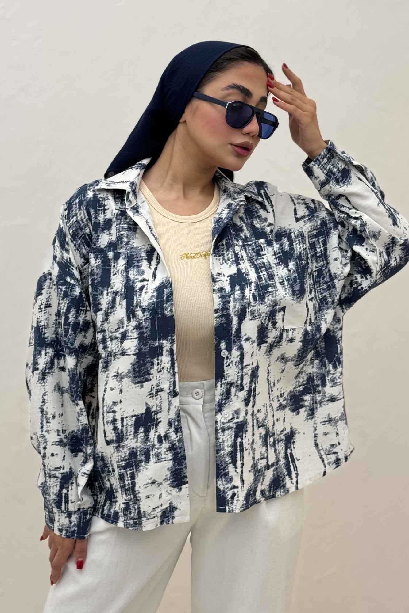 شومیز مانتویی پرینتی دو جیب تک پیله کد 3