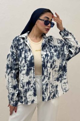 شومیز مانتویی پرینتی دو جیب تک پیله کد 3