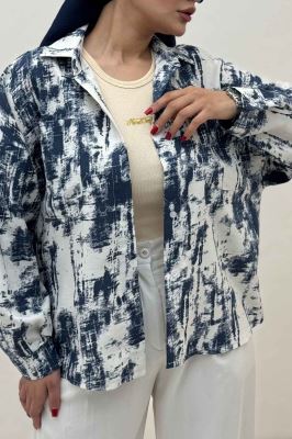 شومیز مانتویی پرینتی دو جیب تک پیله کد 3