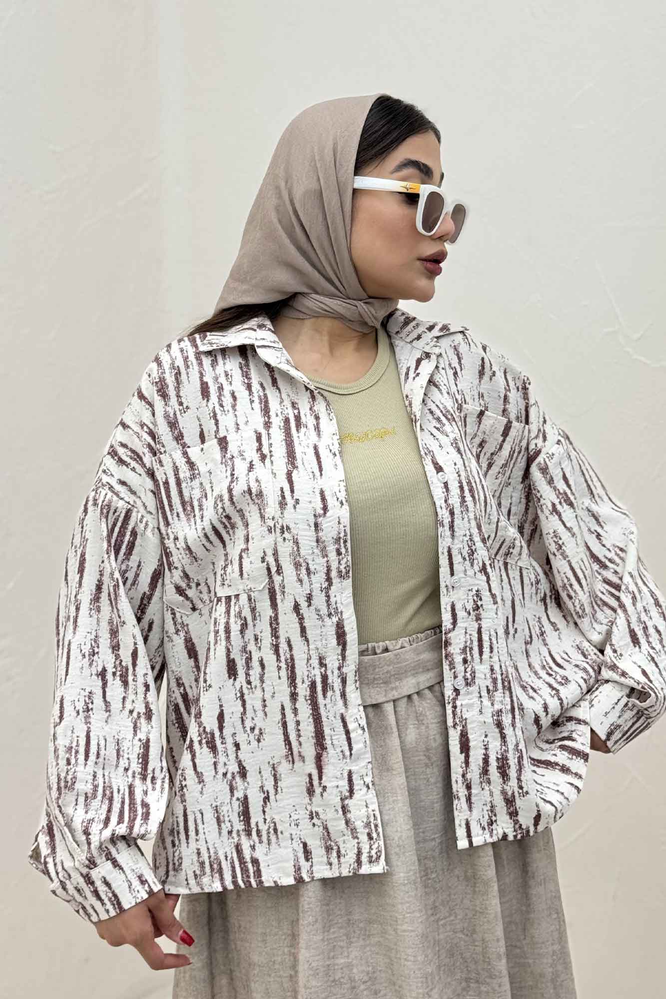 شومیز مانتویی پرینتی دو جیب تک پیله کد 5