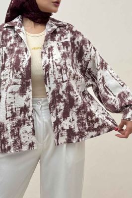 شومیز مانتویی پرینتی دو جیب تک پیله کد 3